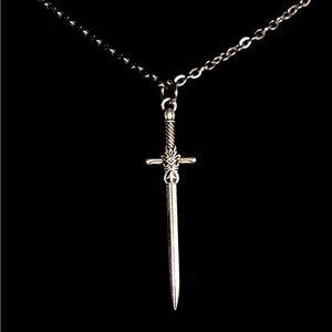 Striking Silver Sword Pendant Necklace